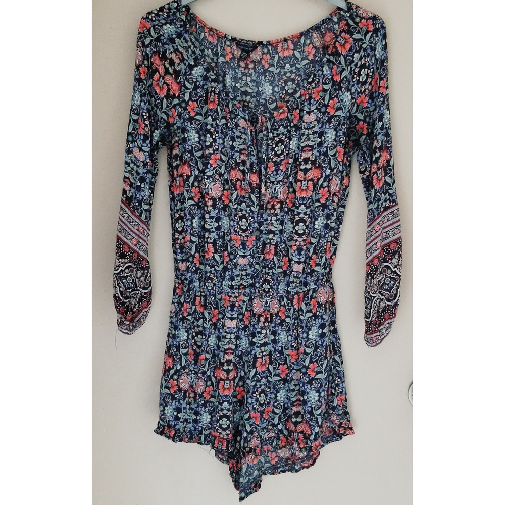 AMERICAN EAGLE Paisley Boho Floral Romper Long Sleeve Shorts Pockets Womens Sz M